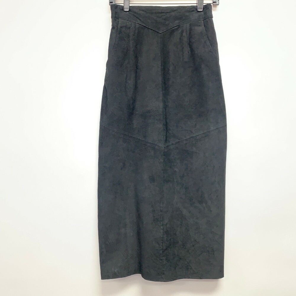 Jacqueline Ferrar Straight Pencil Skirt 6 Black Genuine Leather Suede